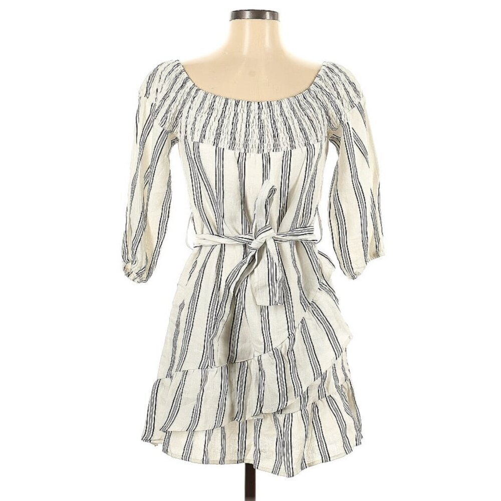 Annabelle The Collection 100% Linen Dress Striped‎ Layered Women's Size XS